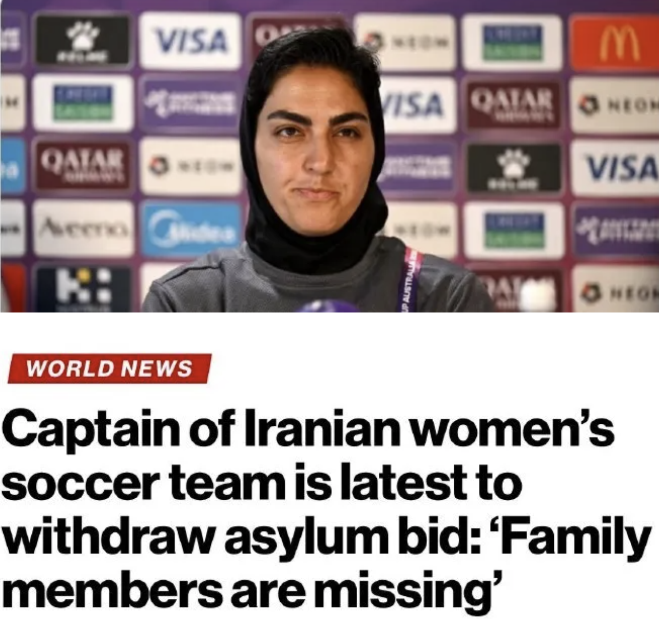 开云-仅剩2人！伊朗女足队长撤回庇护连夜赶回亚洲 外媒：她家人失踪了